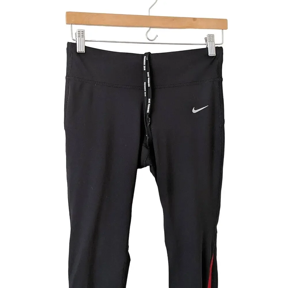 Nike Black Red Pants Womens Power Dri Fit Running Tights Run‎ Leggings Medium M